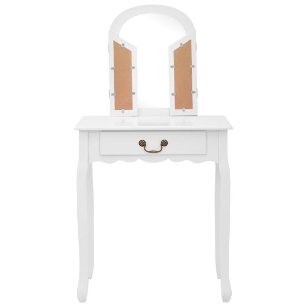 Tavolo Da Trucco E Sgabello Bianco 65x36x128 Cm Paulownia E Mdf - Image 4