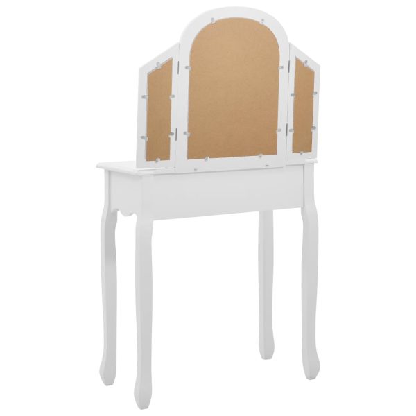 Tavolo Da Trucco E Sgabello Bianco 65x36x128 Cm Paulownia E Mdf - Image 6