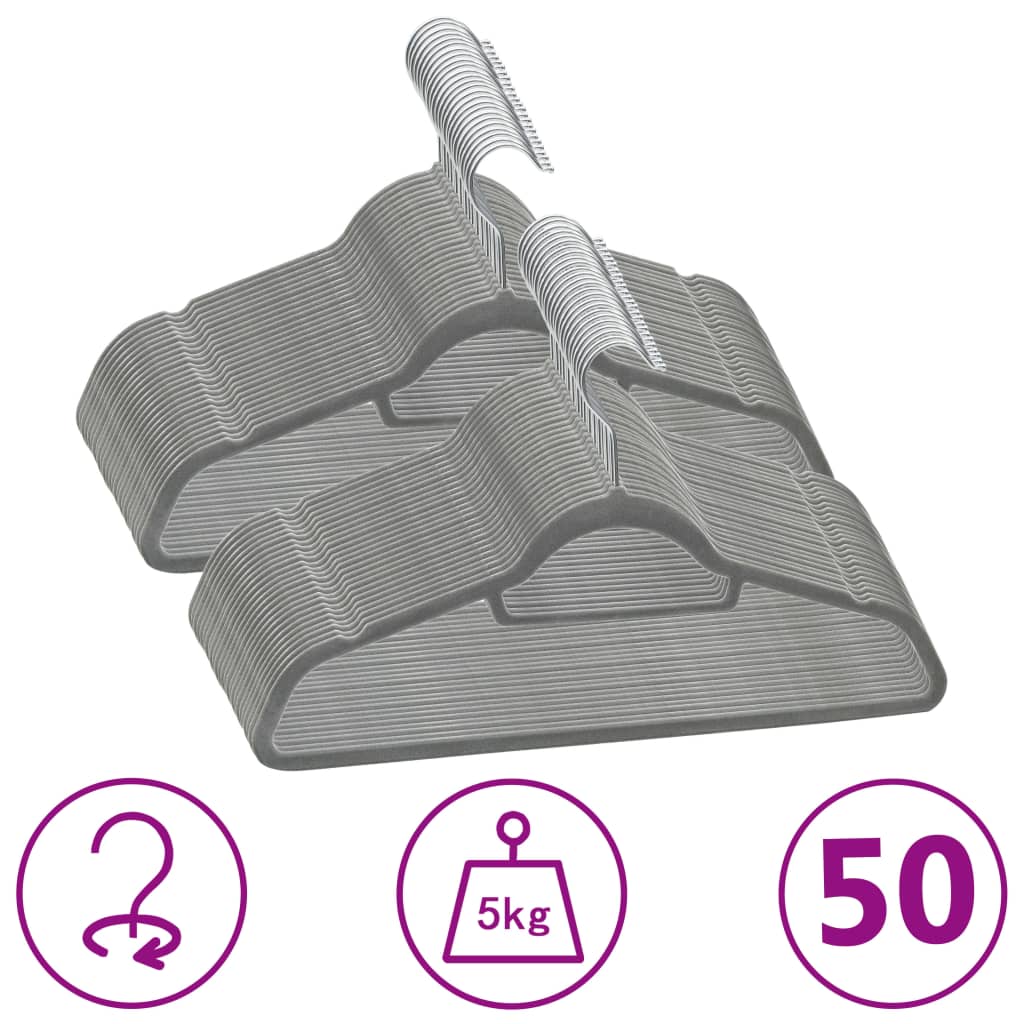 Set Appendiabiti 50 Pz Antiscivolo Grigio In Velluto
