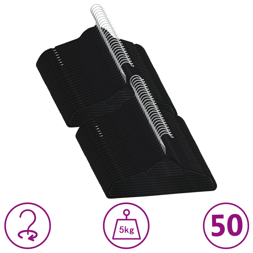 Set Appendiabiti 50 Pz Antiscivolo Nero In Velluto