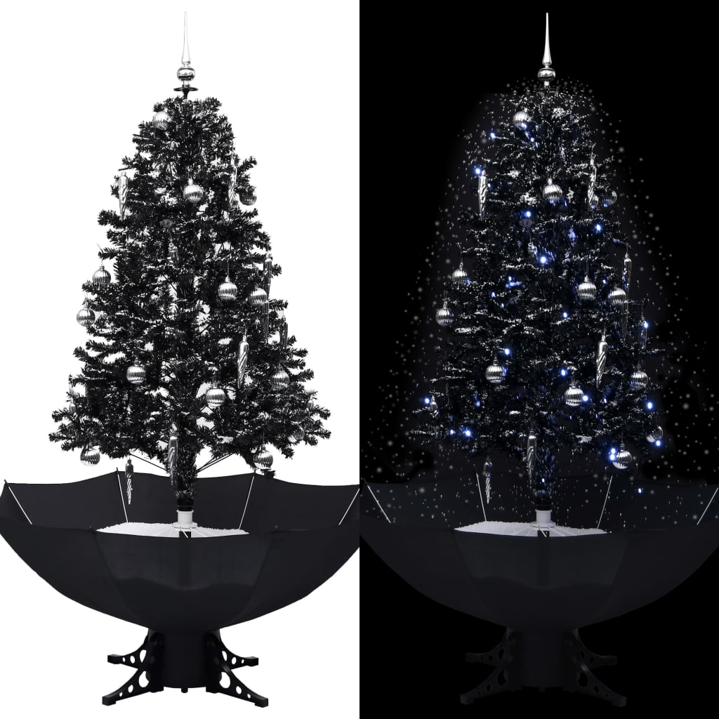 Albero Di Natale Con Nevicata E Base Ad Ombrello Nero 170cm Pvc