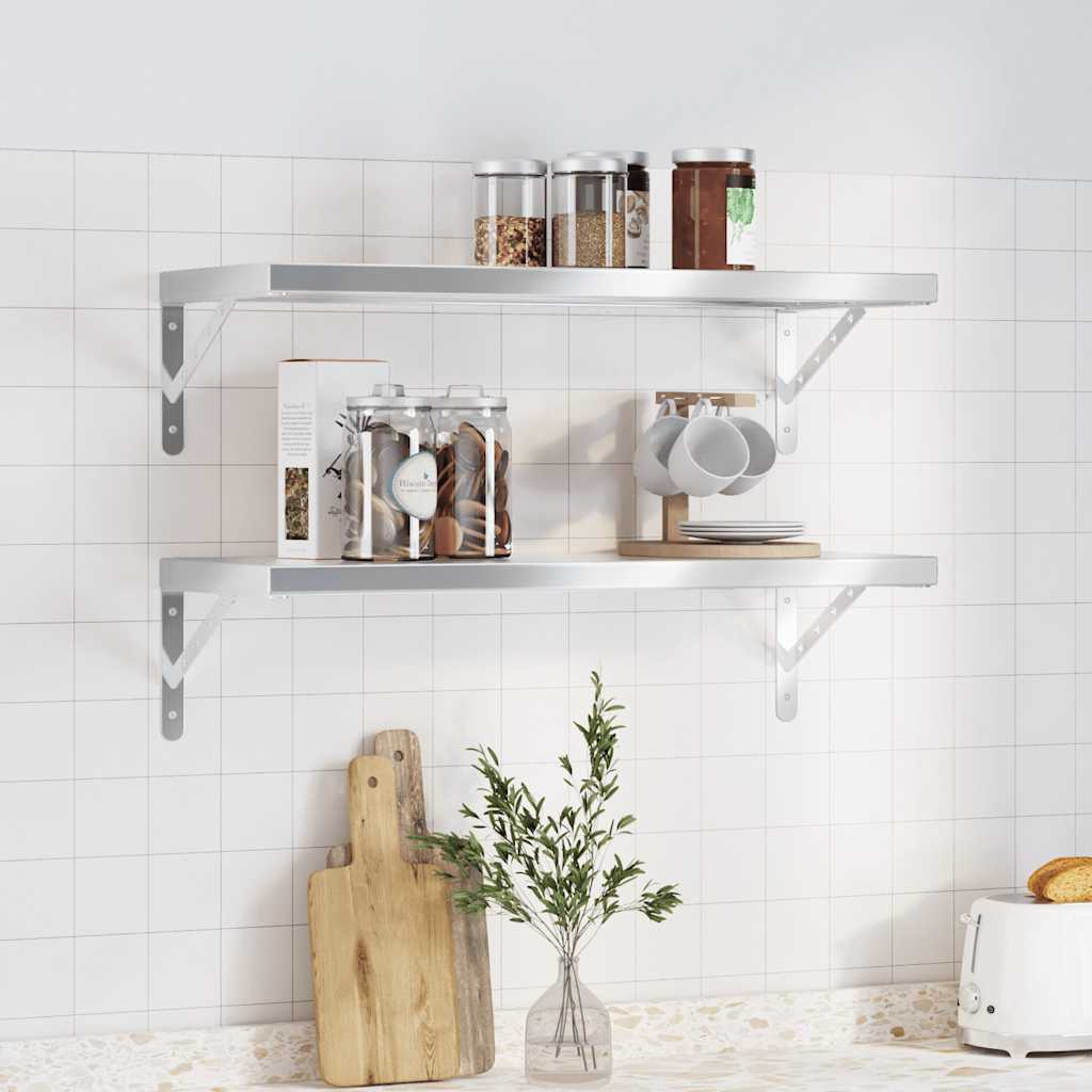 Mensole A Muro 2 Pz 75x30x3 Cm Argento In Acciaio Inossidabile