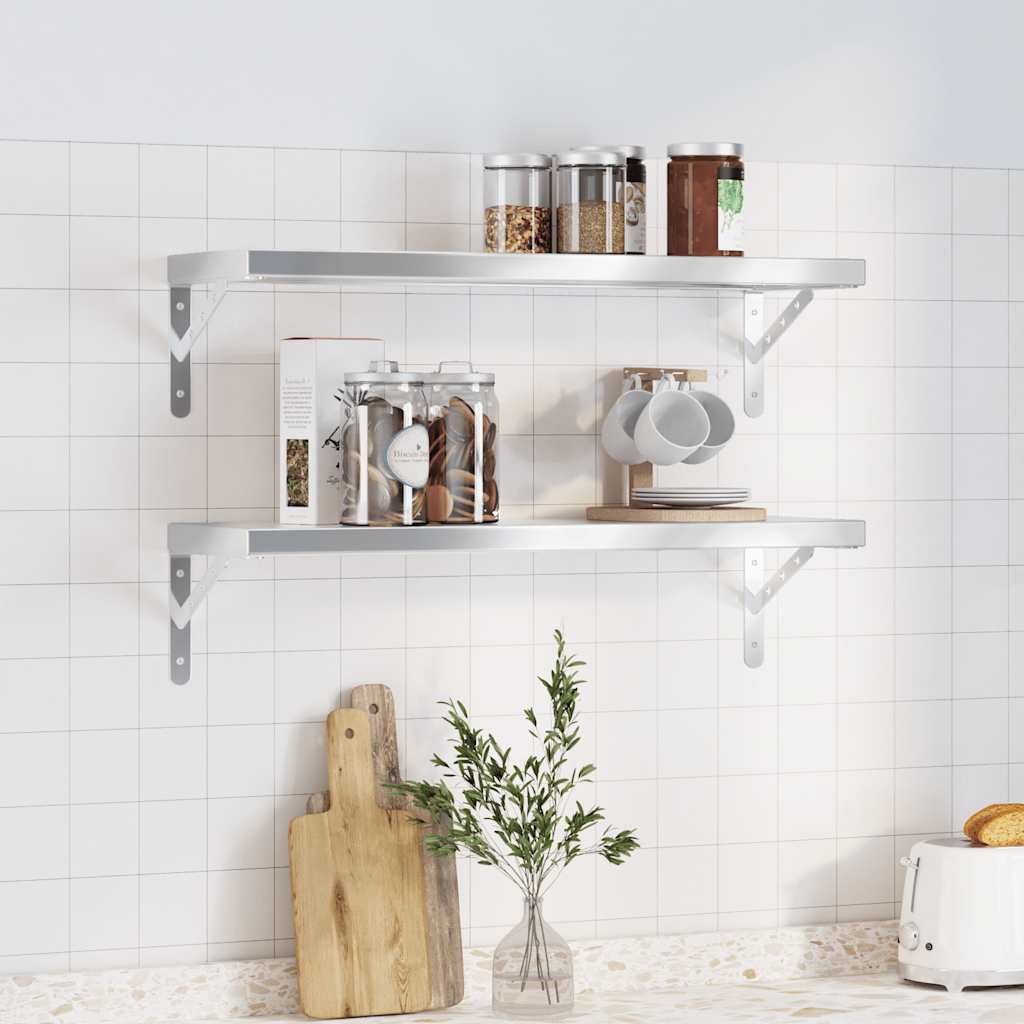Mensole A Muro 2 Pz 75x23,5x3cm Argento In Acciaio Inossidabile
