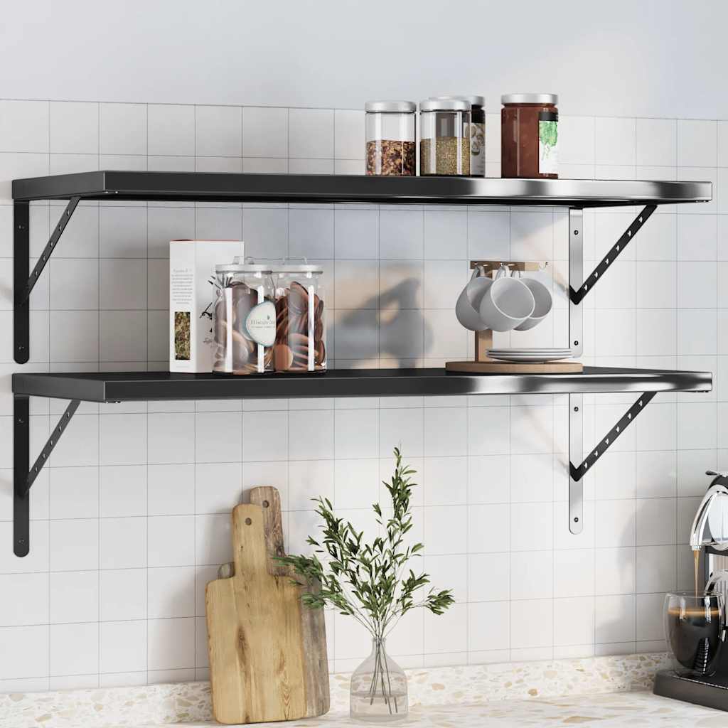 Mensole A Muro 2 Pz 100x40x3 Cm Nero In Acciaio Inossidabile