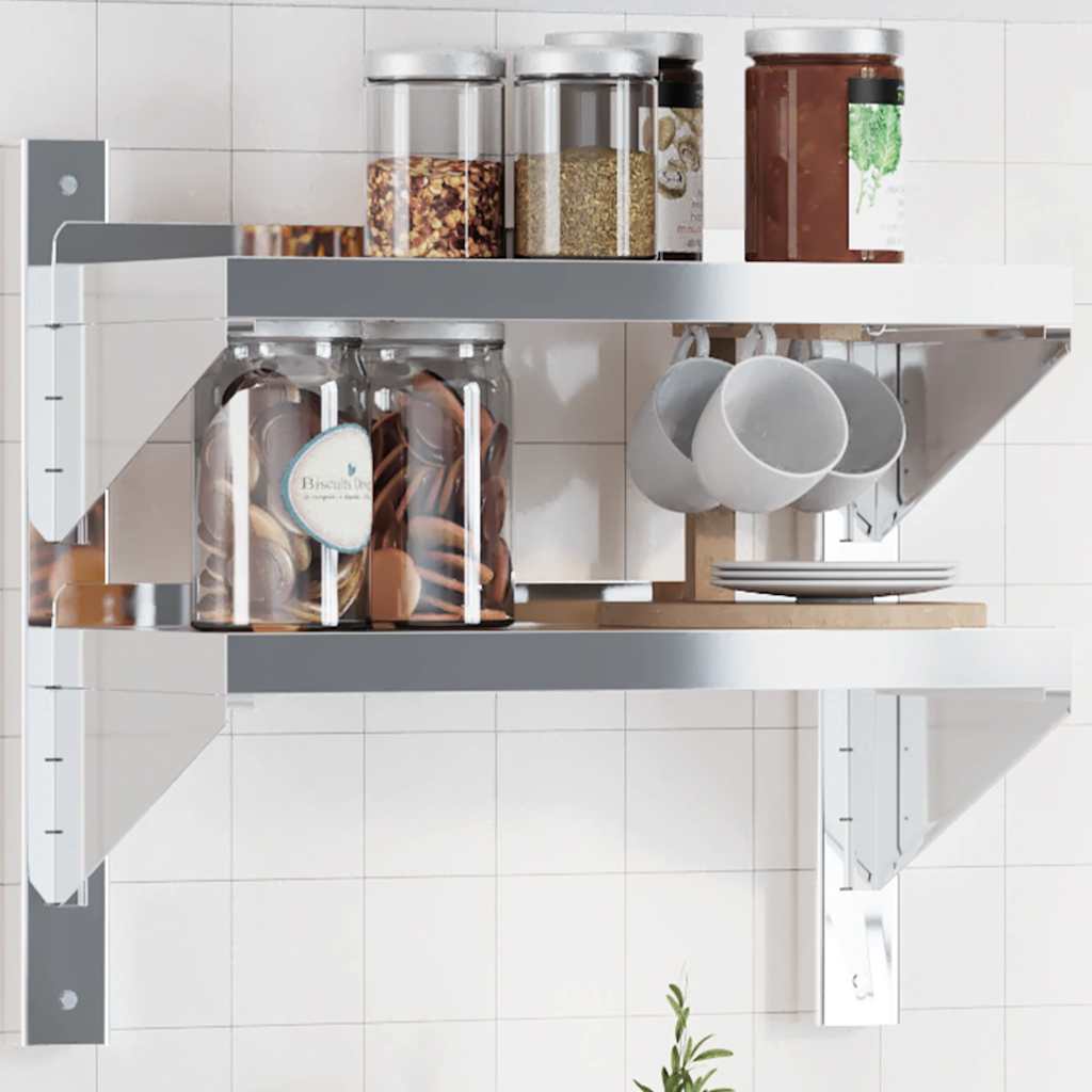 Mensola A Muro 2 Ripiani 50x23,5x48cm Argento In Acciaio Inox