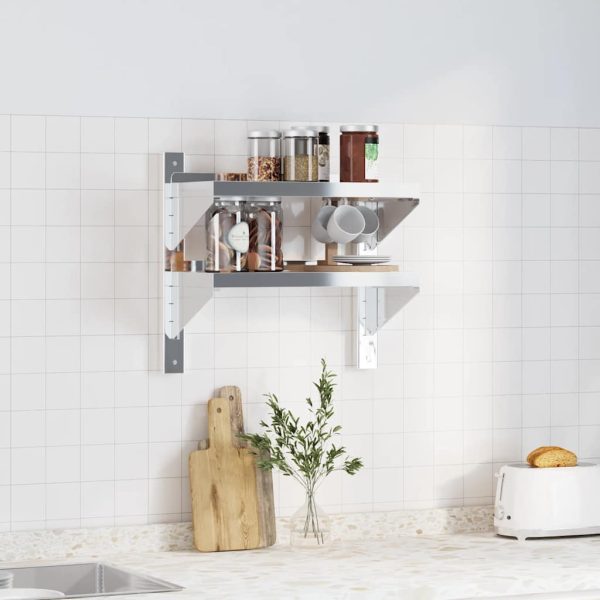 Mensola A Muro 2 Ripiani 50x23,5x48cm Argento In Acciaio Inox - Image 3