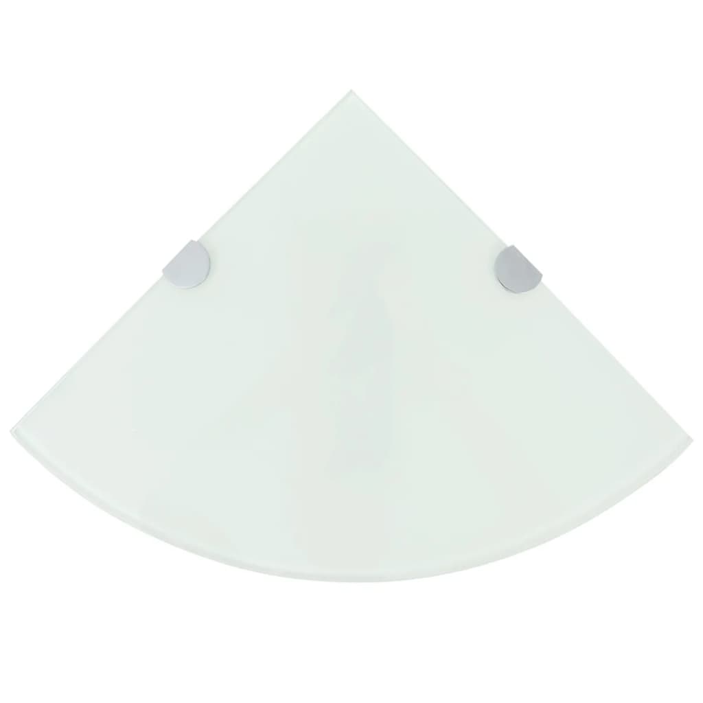 Scaffali Angolari 2 Pz Supporti Cromati E Vetro Bianco 25x25 cm