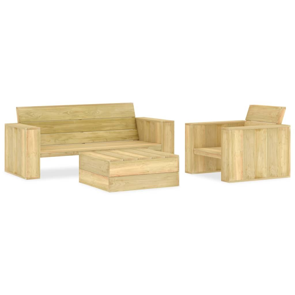 Set Divani Da Giardino 3 Pz In Legno Di Pino Impregnato