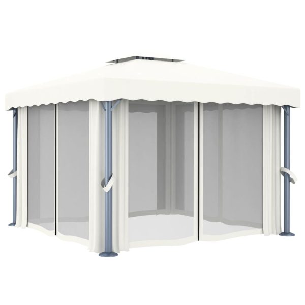 Gazebo Con Tende 3x3 Cm Bianco Crema Alluminio - Image 3