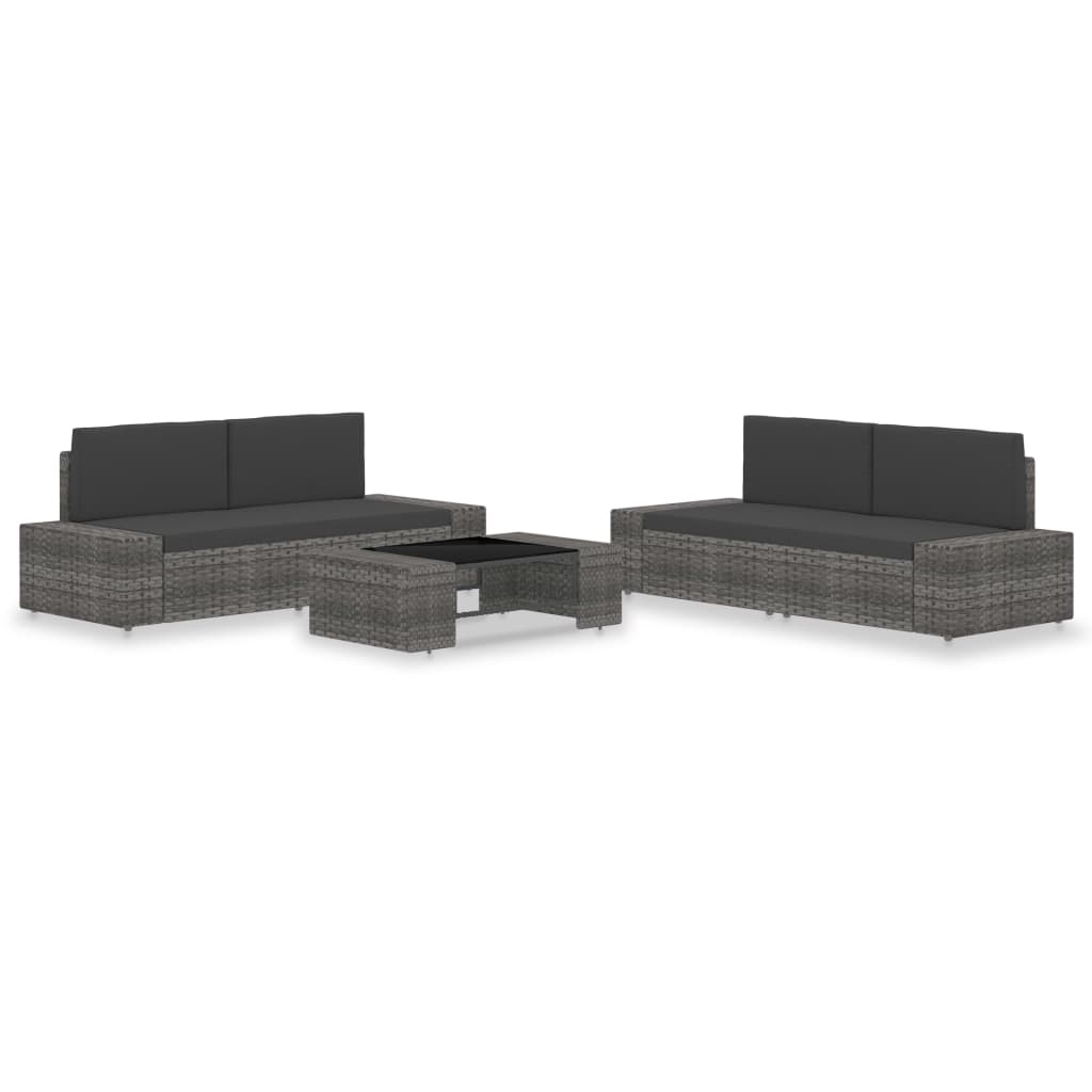 Set Divani Da Giardino 5 Pz In Polyrattan Grigio
