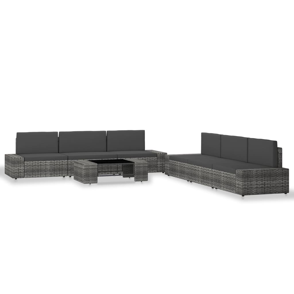 Set Divani Da Giardino 7 Pz In Polyrattan Grigio