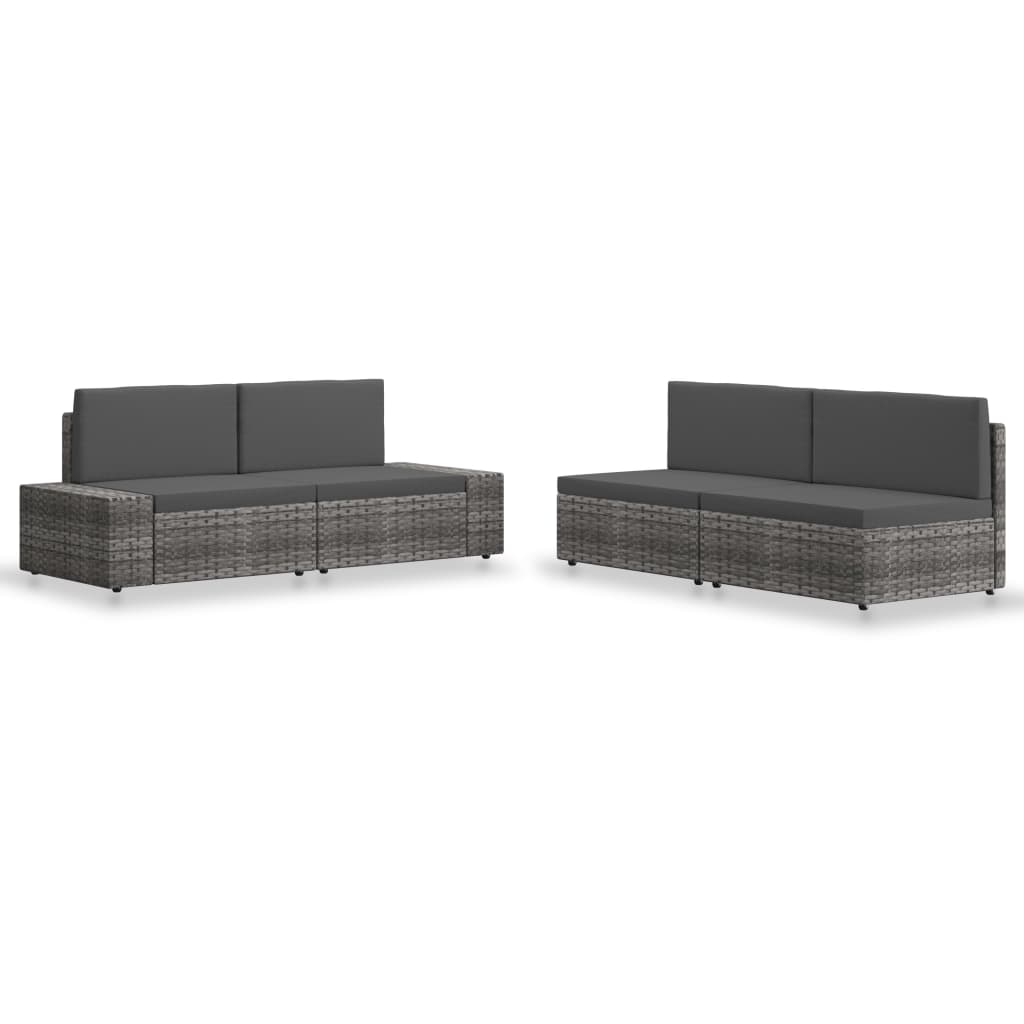 Set Divani Da Giardino 4 Pz In Polyrattan Grigio