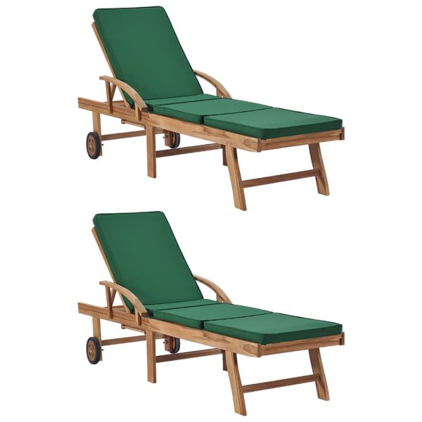 Lettini Prendisole Con Cuscini 2 Pz In Legno Di Teak Verde