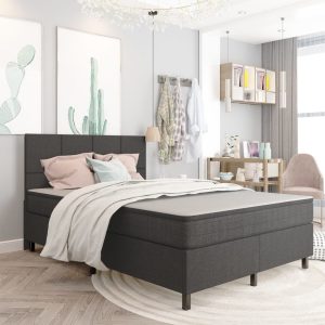 Letto A Molle Grigio Scuro In Tessuto 140x200 cm