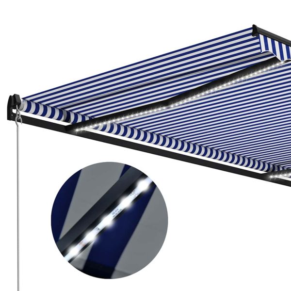 Tenda Da Sole Retrattile Manuale Con Led 300x250cm Blu E Bianco - Image 5