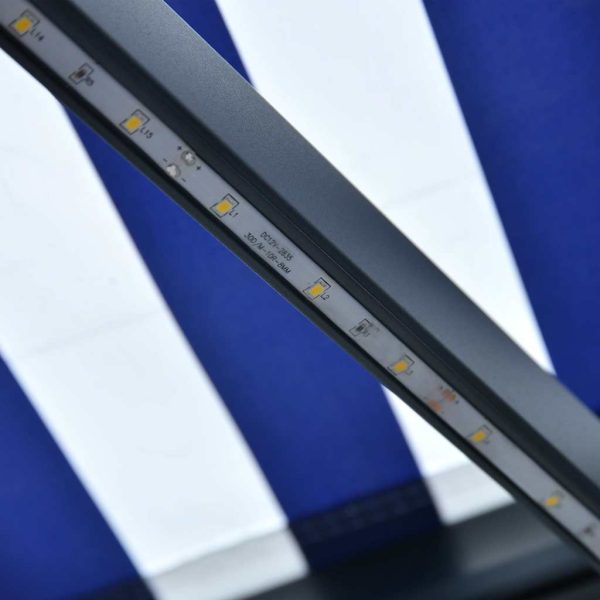 Tenda Da Sole Retrattile Manuale Con Led 300x250cm Blu E Bianco - Image 6