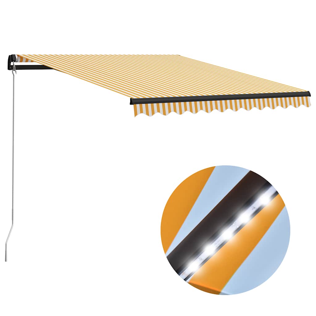 Tenda Da Sole Manuale Con Led 300x250 Cm Gialla E Bianca