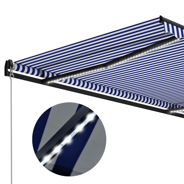 Tenda Da Sole Retrattile Manuale Con Led 350x250cm Blu E Bianco - Image 5