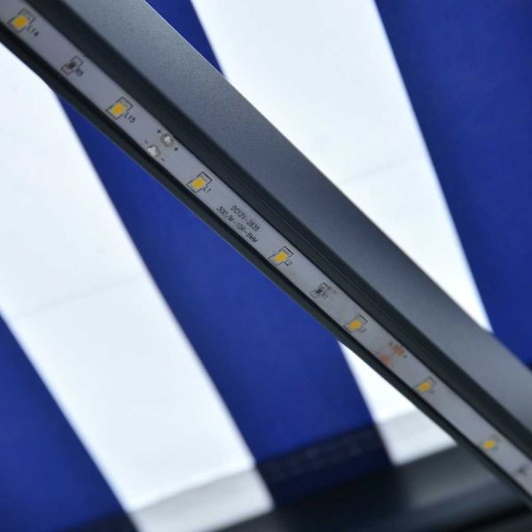 Tenda Da Sole Retrattile Manuale Con Led 350x250cm Blu E Bianco - Image 6