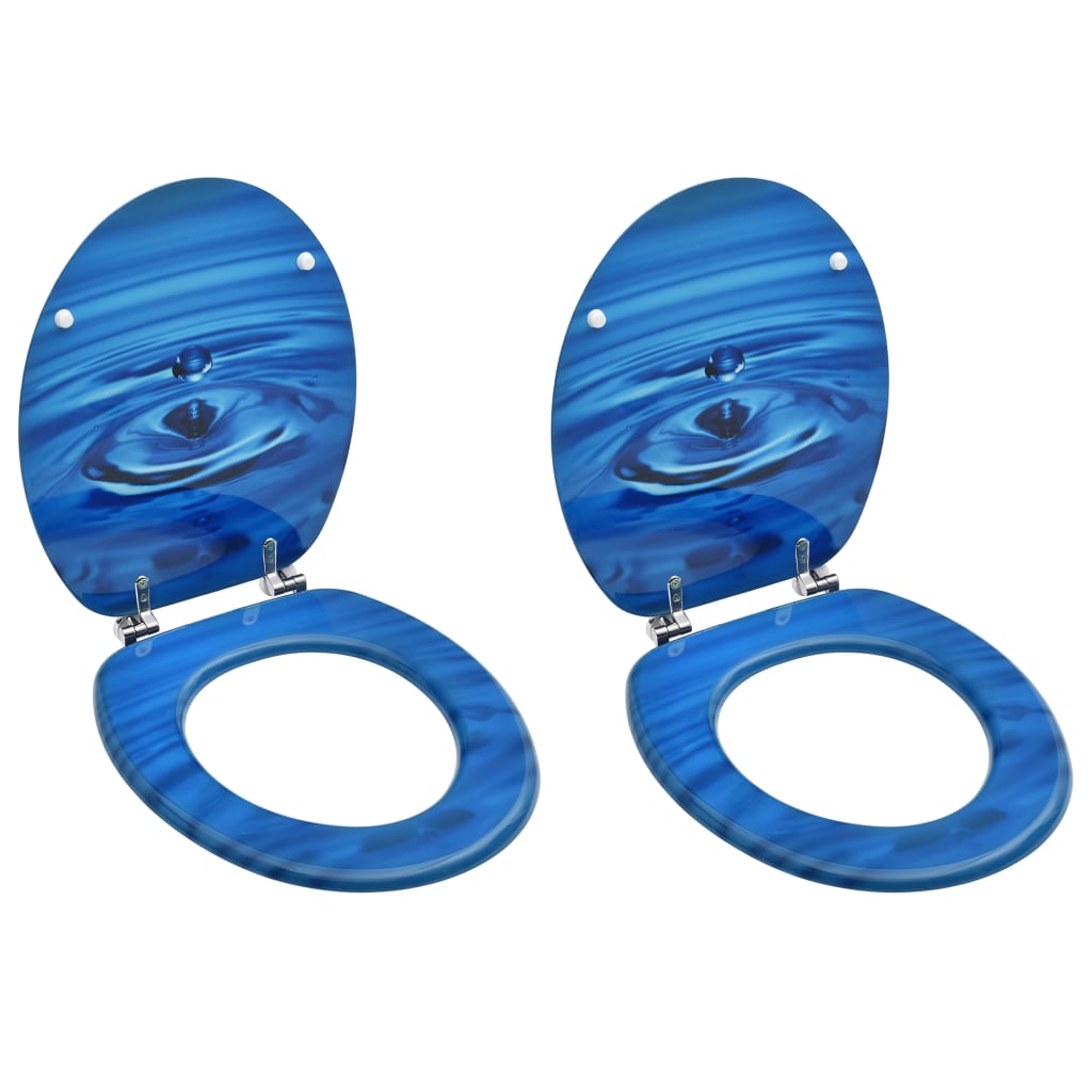 Tavolette Wc Con Coperchi 2 Pz In Mdf Blu Design Goccia D'acqua