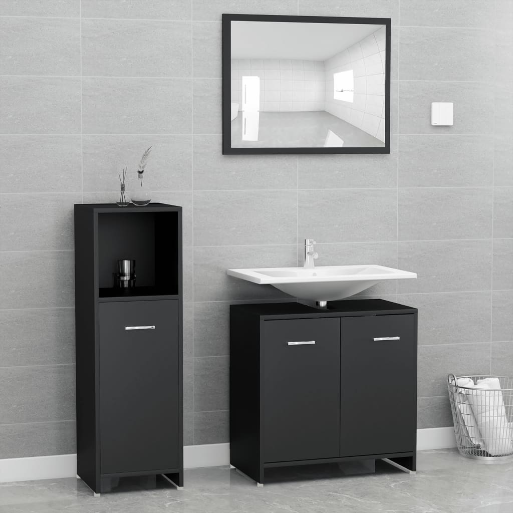 Set Mobili Da Bagno 3 Pz Nero In Truciolato