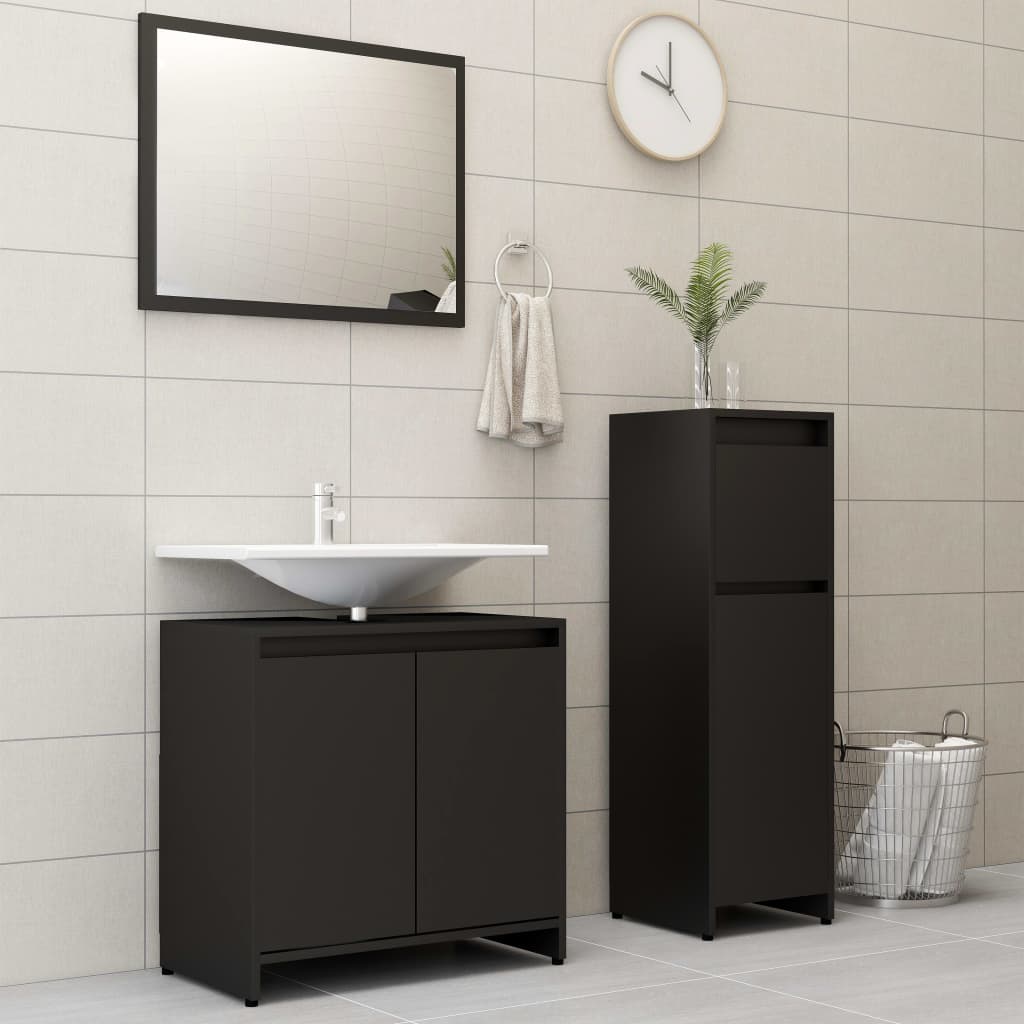 Set Mobili Da Bagno 3 Pz Nero In Truciolato