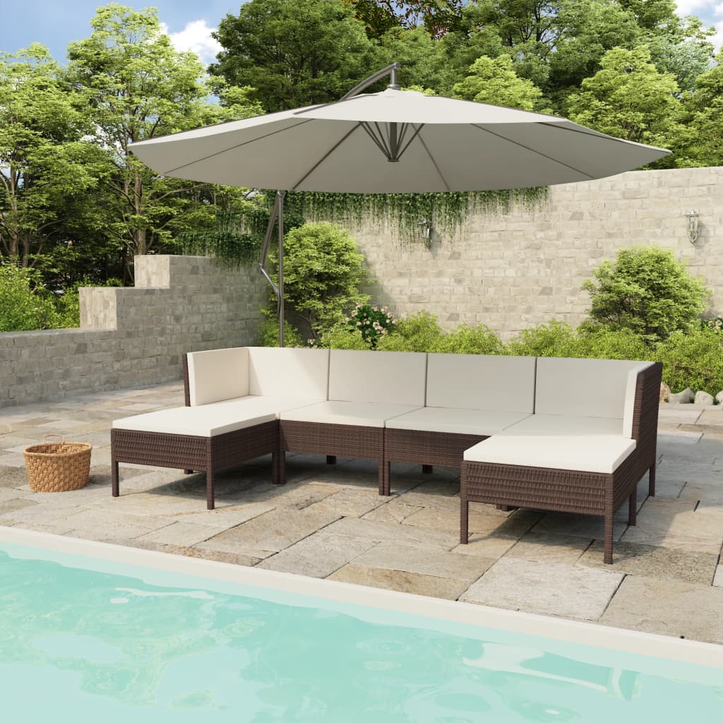 Set Divani Da Giardino 6 Pz Con Cuscini In Polyrattan Marrone