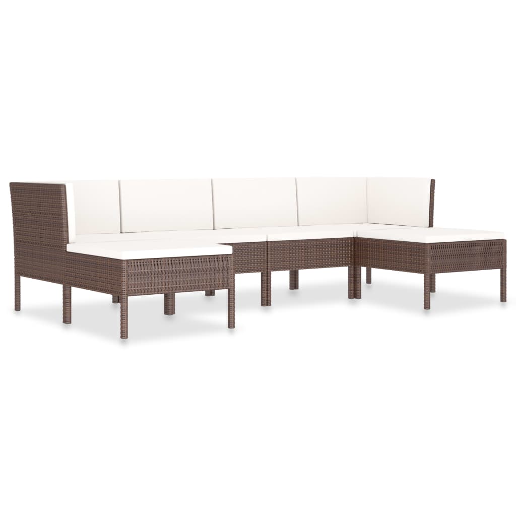 Set Divani Da Giardino 6 Pz Con Cuscini In Polyrattan Marrone - Image 2
