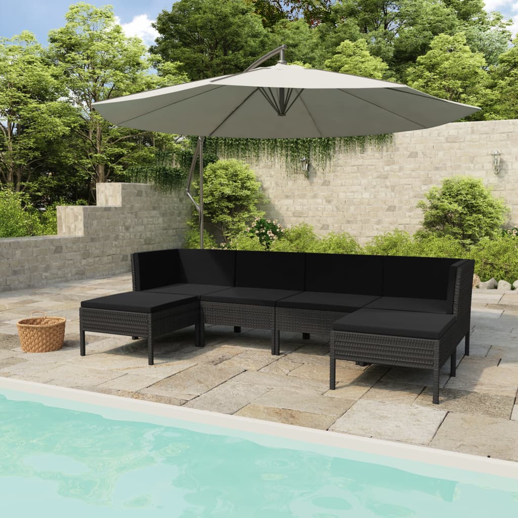 Set Divani Da Giardino 6 Pz Con Cuscini In Polyrattan Nero