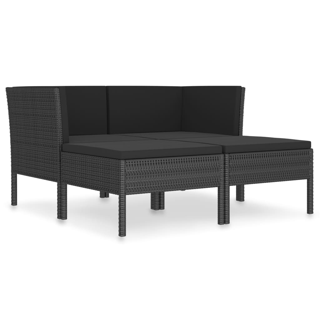 Set Divani Da Giardino 4 Pz Con Cuscini In Polyrattan Nero - Image 2