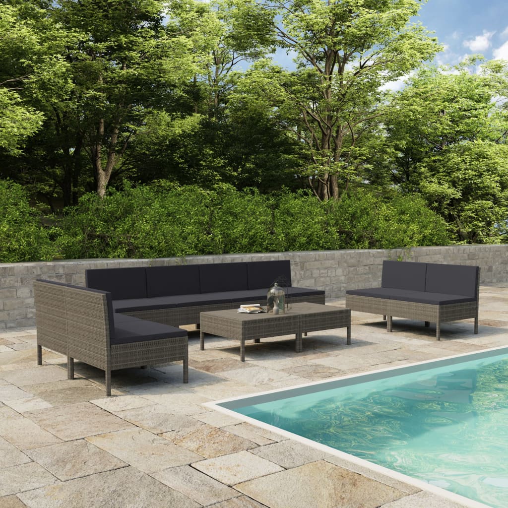 Set Divani Da Giardino 10 Pz Con Cuscini In Polyrattan Grigio
