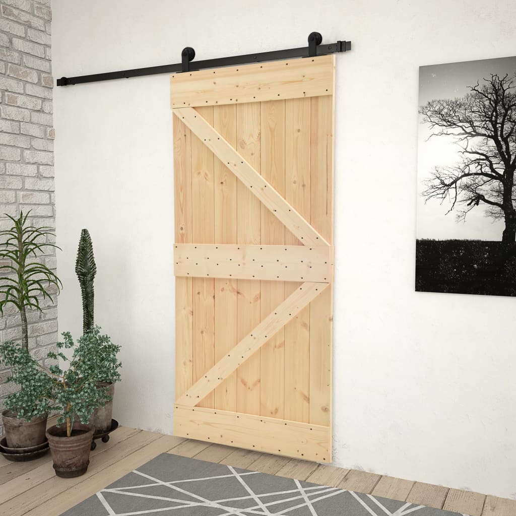 Porta Scorrevole Con Set Hardware 90x210 Cm In Legno Di Pino