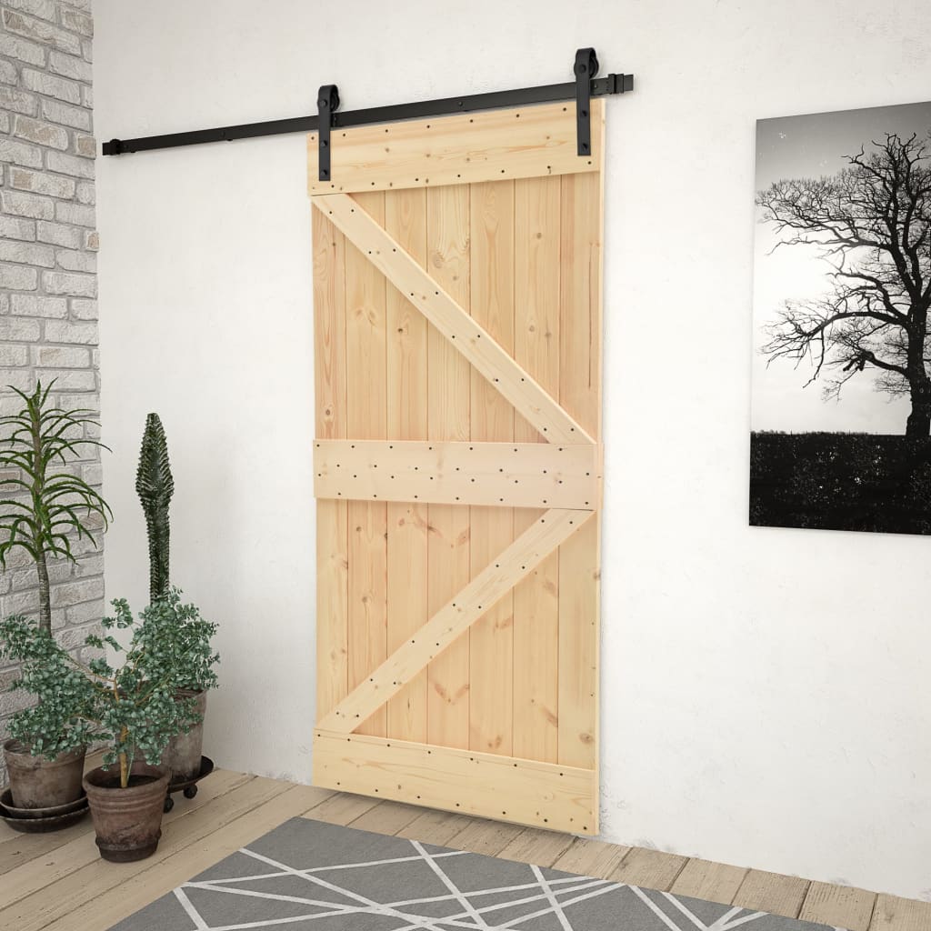 Porta Scorrevole Con Set Hardware 90x210 Cm In Legno Di Pino