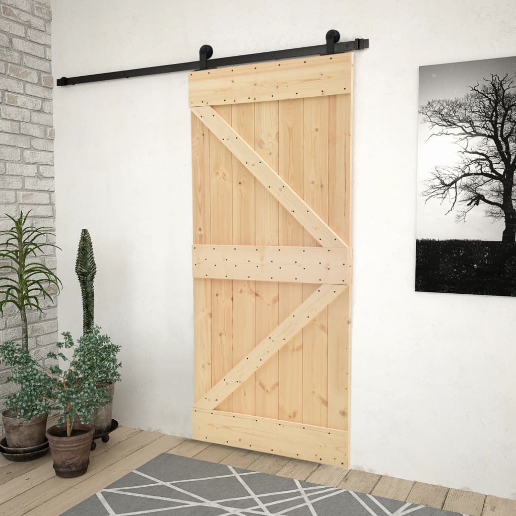 Porta Scorrevole Con Set Hardware 100x210 Cm In Legno Di Pino