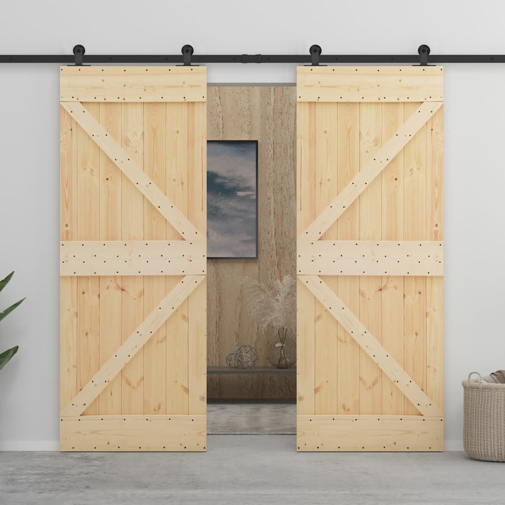 Porta Scorrevole Con Set Hardware 90x210 Cm In Legno Di Pino