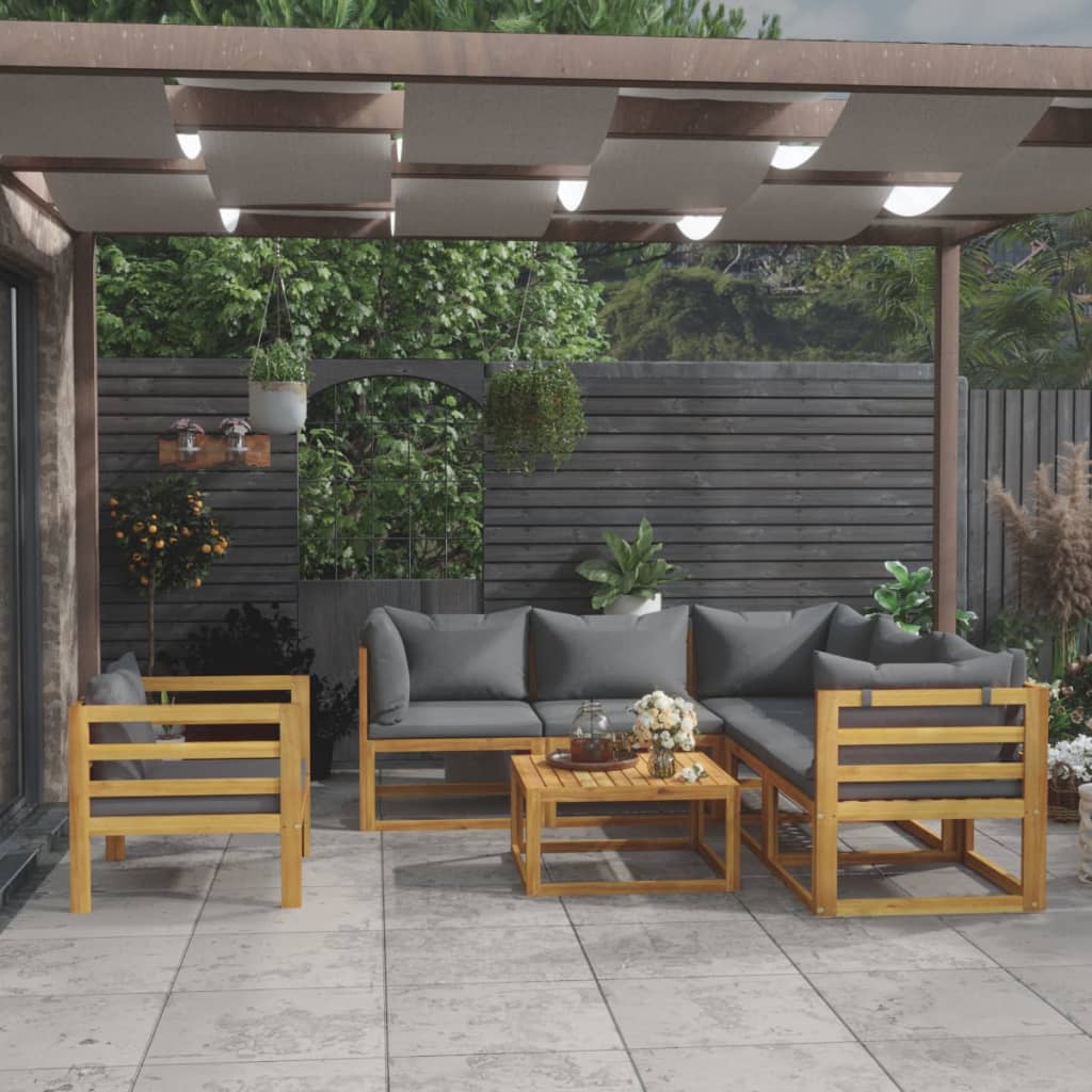Set Divani Da Giardino 7 Pz Con Cuscini In Massello Di Acacia