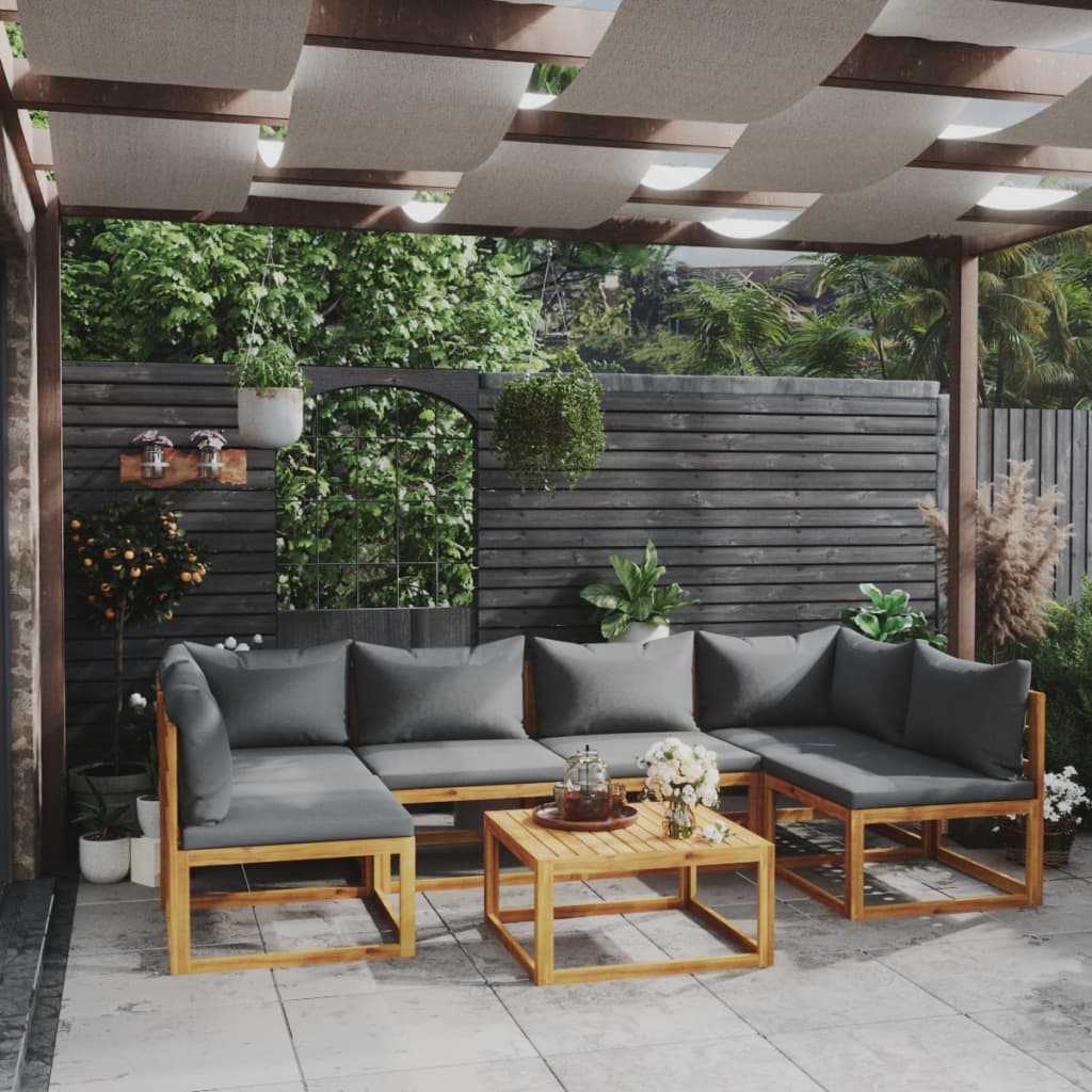 Set Divani Da Giardino 7 Pz Con Cuscini In Massello Di Acacia