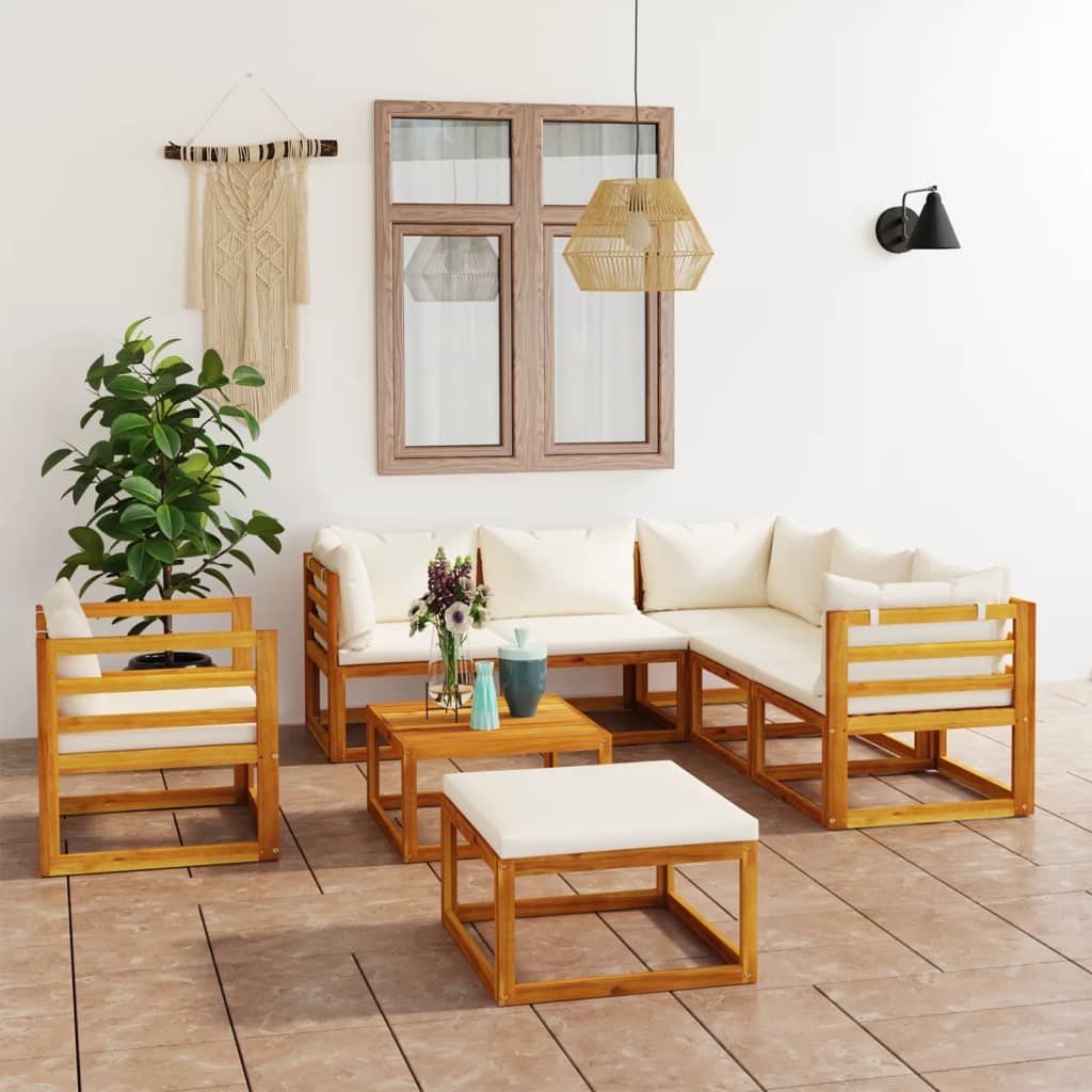 Set Divani Da Giardino 8 Pz Con Cuscini Crema Massello Acacia