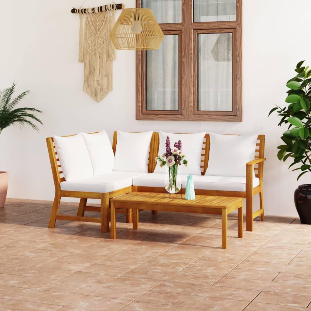 Set Divani Da Giardino 4 Pz Con Cuscini Crema In Legno Acacia