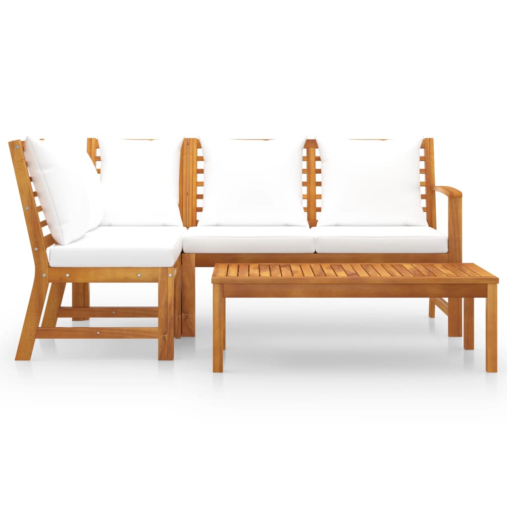 Set Divani Da Giardino 4 Pz Con Cuscini Crema In Legno Acacia - Image 3