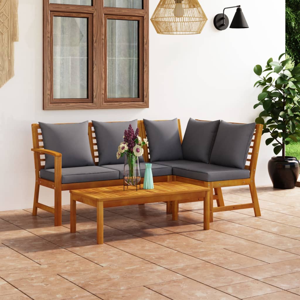 Set Divani Da Giardino 4 Pz Con Cuscini In Massello Di Acacia
