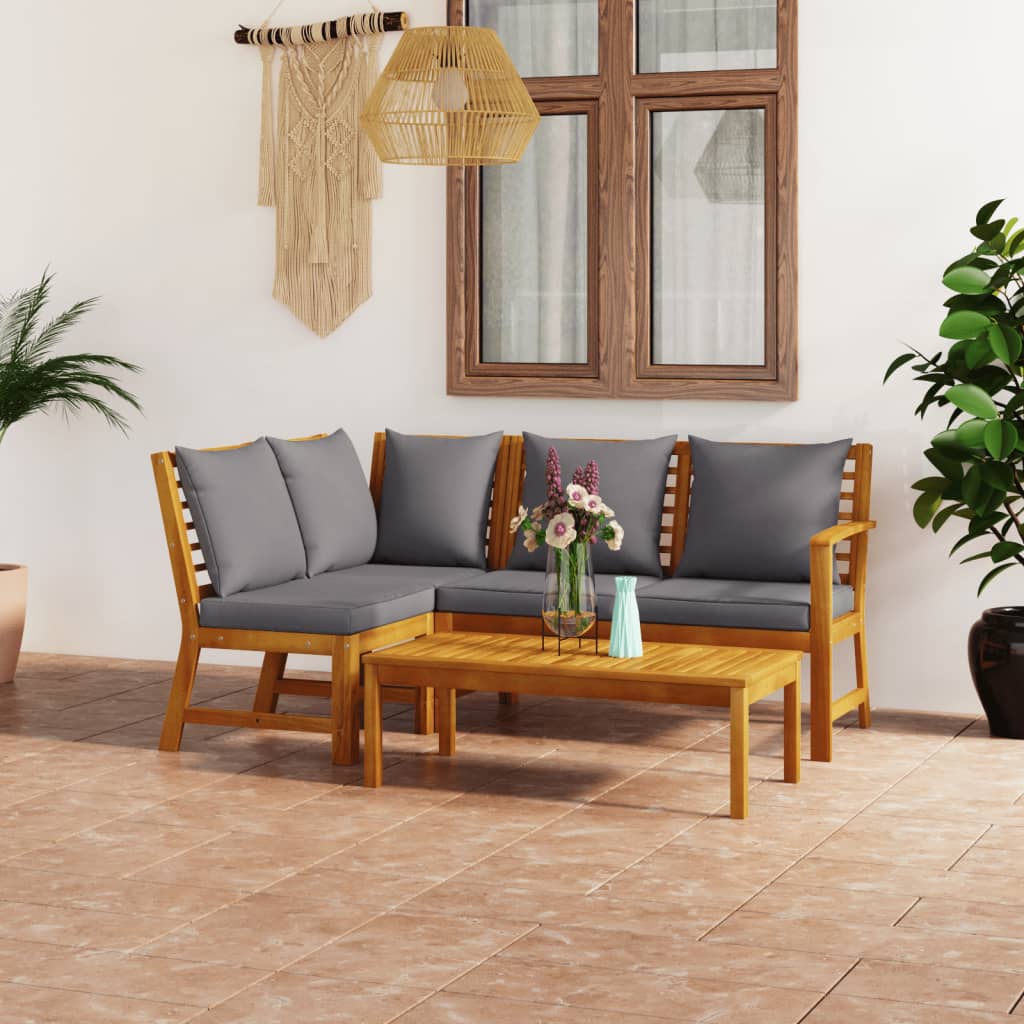 Set Divani Da Giardino 4 Pz Con Cuscini In Massello Di Acacia