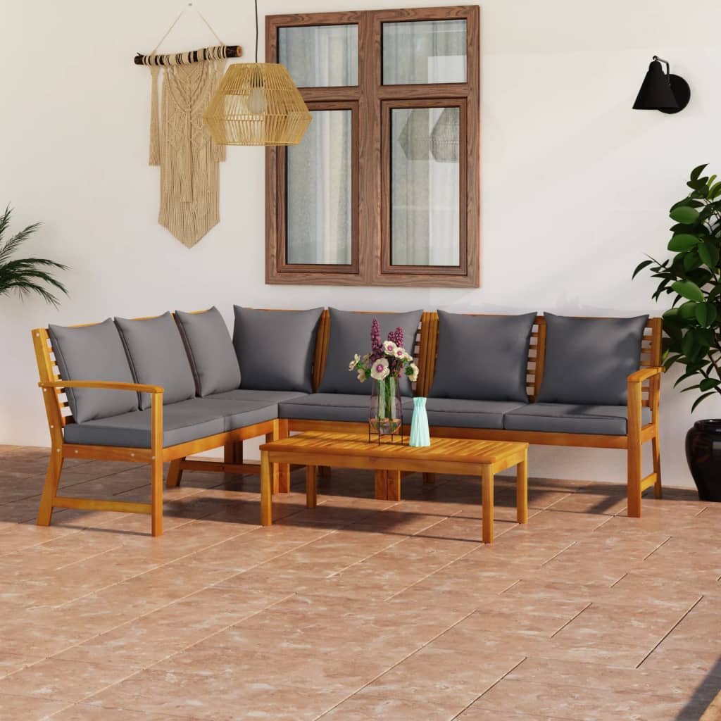 Set Divani Da Giardino 5 Pz Con Cuscini In Massello Di Acacia