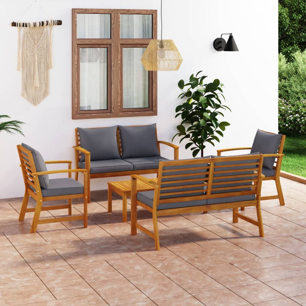 Set Divani Da Giardino 5 Pz Con Cuscini In Legno Acacia