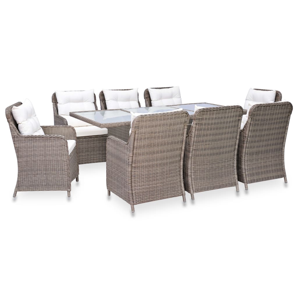 Set Da Pranzo Da Giardino 9 Pz Con Cuscini Polyrattan Marrone