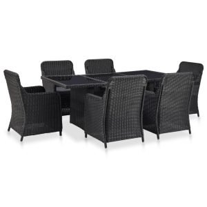 Set Da Pranzo Da Giardino 7 Pz In Polyrattan Nero