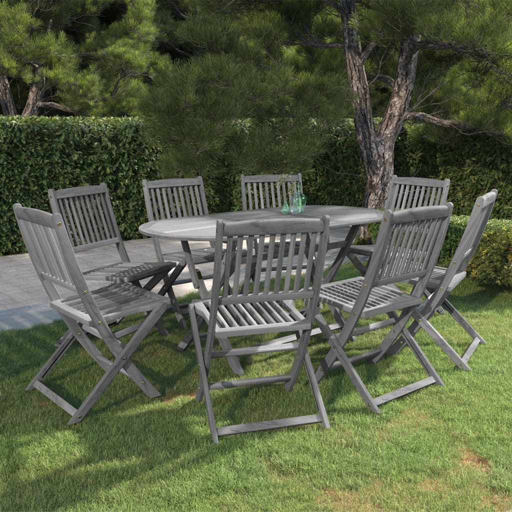 Set Da Pranzo Per Giardino 9 Pz Legno Massello Di Acacia Grigio