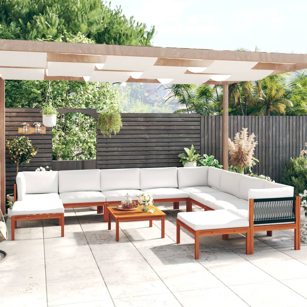 Set Divani Da Giardino 11 Pz Con Cuscini Crema Massello Acacia