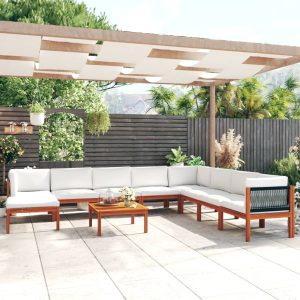 Set Divani Da Giardino 9 Pz Con Cuscini Crema Massello Acacia