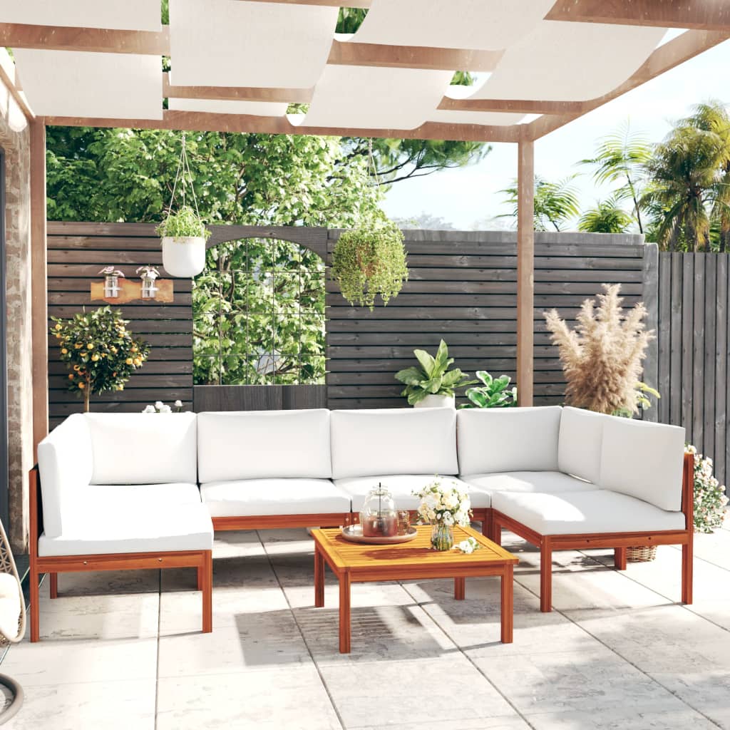 Set Divani Da Giardino 7 Pz Con Cuscini Crema Massello Acacia